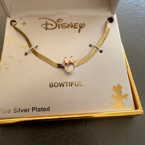 Disney Bowtiful Minnie Mouse Necklace Fine Silver Plated Bow Gold Tone - Picture 5 of 9